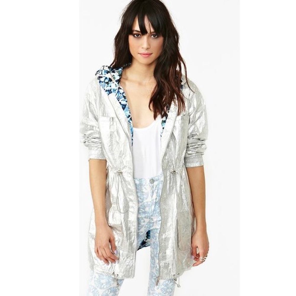 Festival Windbreaker Silver Foil Anorak Jacket - Picture 1 of 6